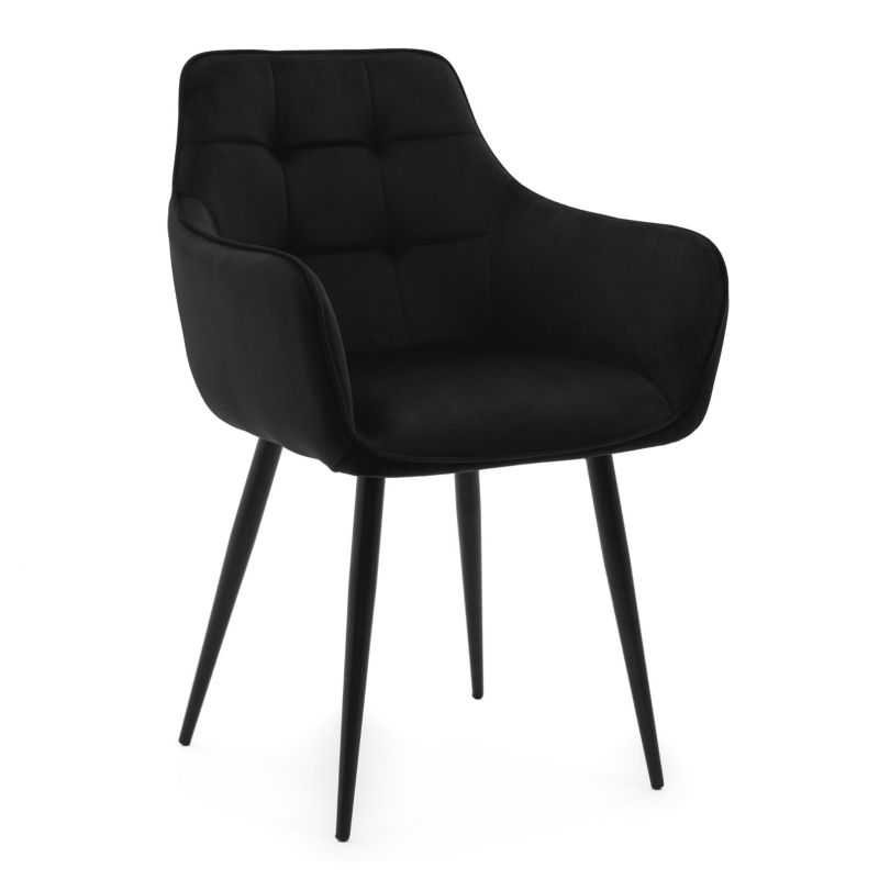 Krzesło tapicerowane New Home GALLO czarne pikowane welurowe bluvel z podłokietnikami 1 szt.