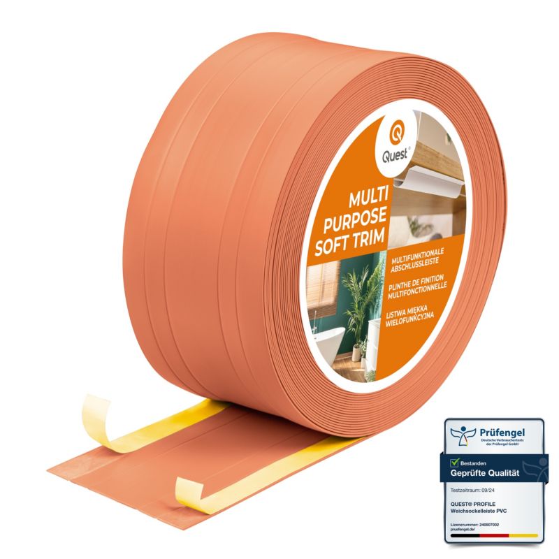 Listwa wykończeniowa W4 z PCV 2w1 110mm, QUEST samoprzylepna, maskująca elastyczna listwa podłogowa, ścienna, ceglany, 25m