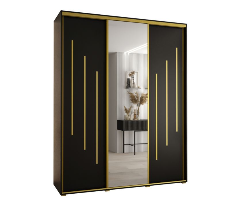 Szafa przesuwna Abiks DAVOS 9 wysoka szer.200cm gł.45cm czarny/czarny/złoty 1szt.