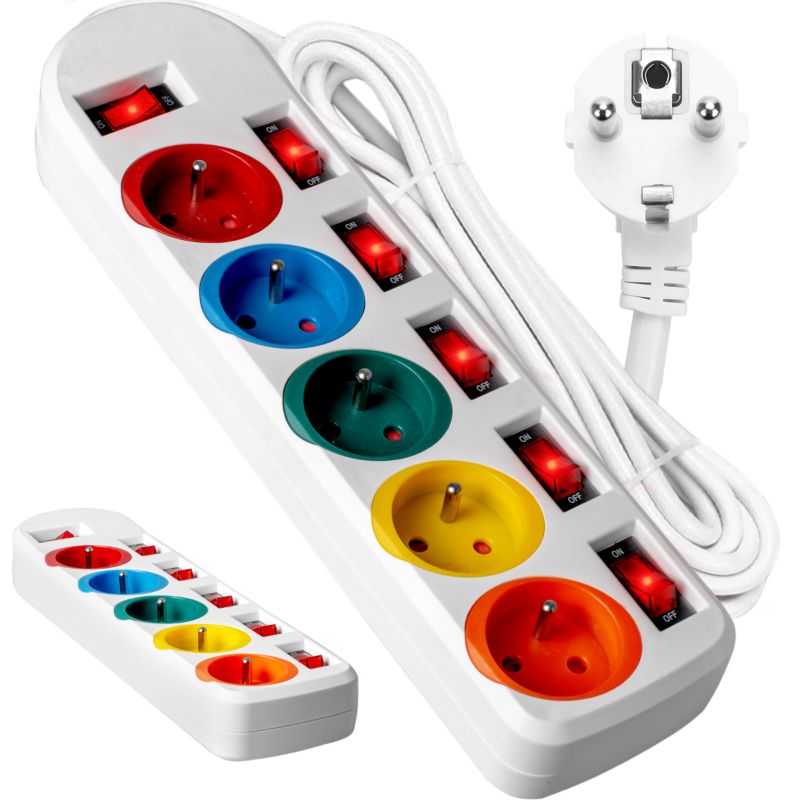 Przedłużacz listwa zasilająca Vayox VA0257 5 gniazd z włącznikami biały 2m 1 szt.