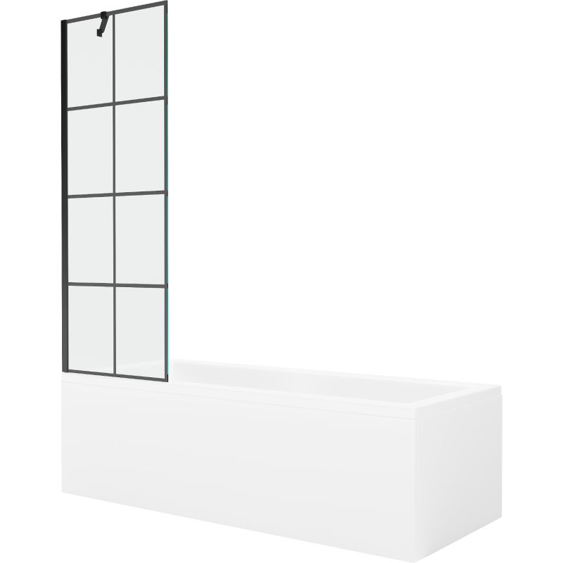 Wanna prostokątna Mexen Cubik 170 x 70 cm z obudową i parawanem 1-skrzydłowym 60 cm czarny wzór 1 szt.