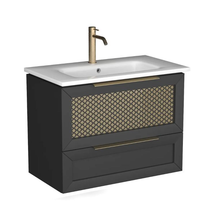 Szafka pod umywalkę KROFAM CHIC 80 cm czarna półmat/złota 1 szt.