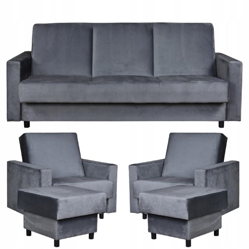 Zestaw mebli do salonu kanapa fotele pufy Family Meble Alicja grafit 1szt