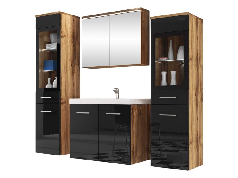 Meble łazienkowe MIRJAN 24 Madrit II z oświetleniem LED wotan/czarny połysk 1 kpl.