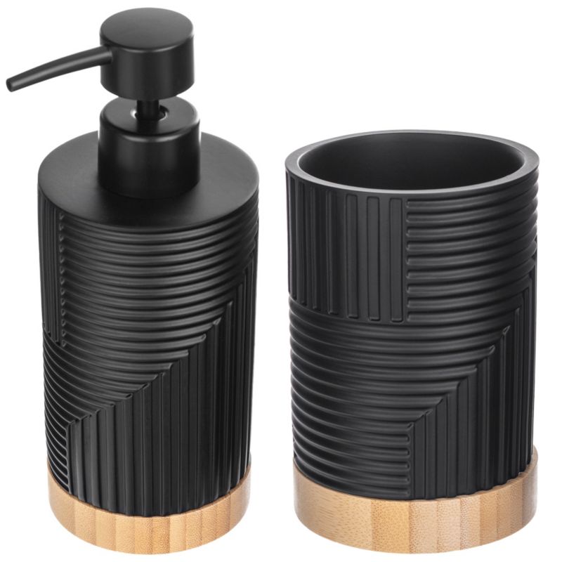 Komplet Łazienkowy KADAX Zestaw Dozownik Na mydło Płynie Kubek Łazienkowy Czarny 1 szt.