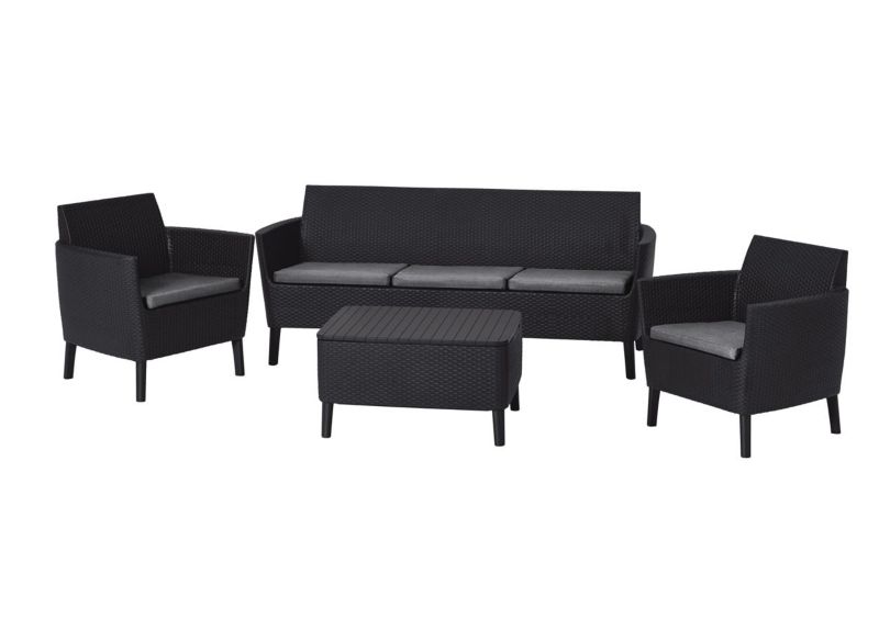 Meble ogrodowe Keter Salemo Zestaw z 3-osobową sofą i 2-ma fotelami Grafitowy, 1 kpl.