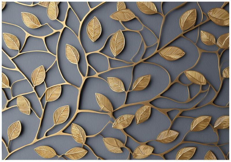 Fototapeta WALLARENA Do Sypialni Salonu Na Flizelinie Liście 3D Złoto 350x250 cm 1 szt.