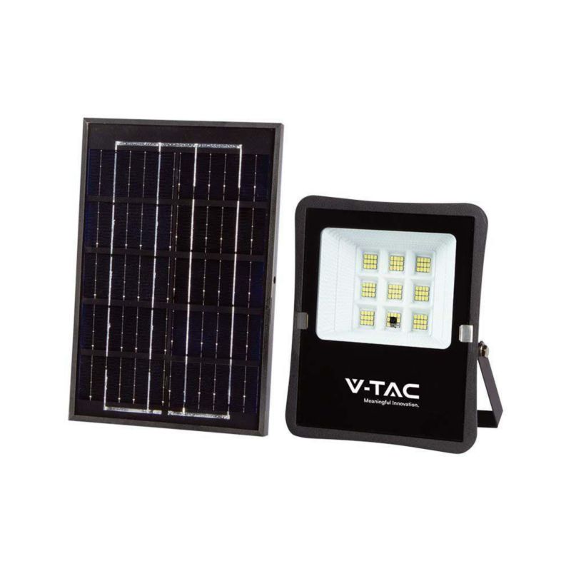 Naświetlacz solarny LED V-TAC czarny LED 6W 6400K 400lm z pilotem IP65 wym: 17,5 x 21 x 5 cm aluminium - 1 szt.