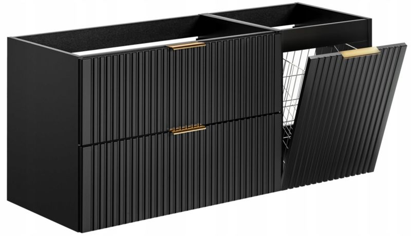 Szafka pod umywalkę Furnidea 120 cm czarna ryflowana z koszem na pranie Adel 1 szt.