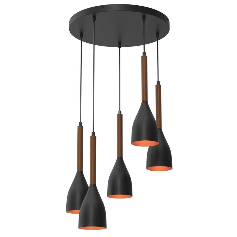 Lampa wisząca Luminex Muza czarny matowa-ciemne drewno-złota wym: 110 x 51 x 51 cm 5xE27 x 15W 1 szt.