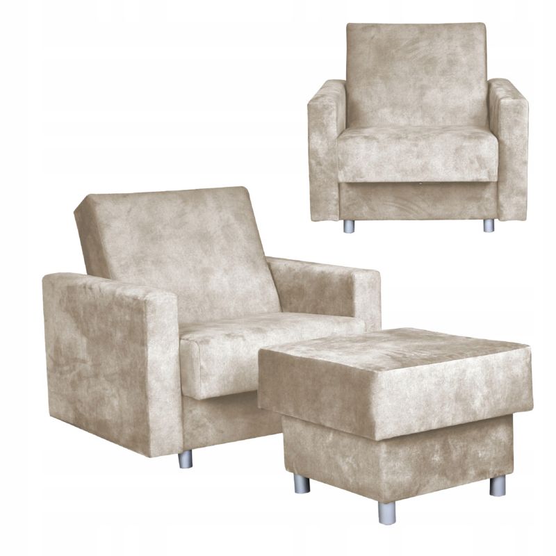 Fotel do salonu rozkładany z podnóżkiem pojemnikiem Family Meble Alicja ciemny beż 1szt