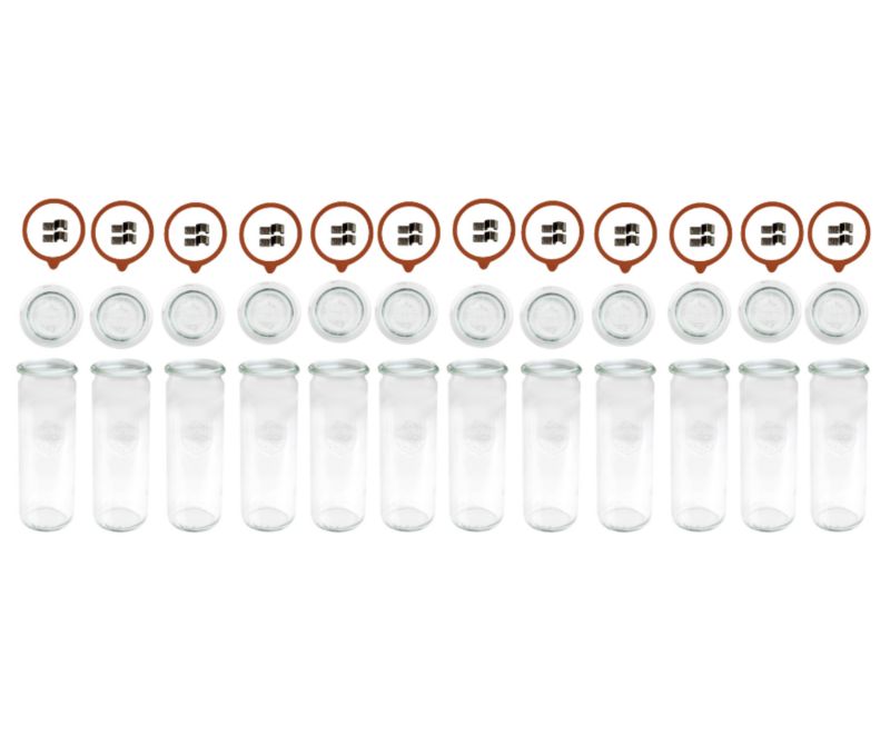 Słoiki MODO24 Weck 600 ml fi 60 cylinder szklane wieka gumki zapinki 12 kpl.