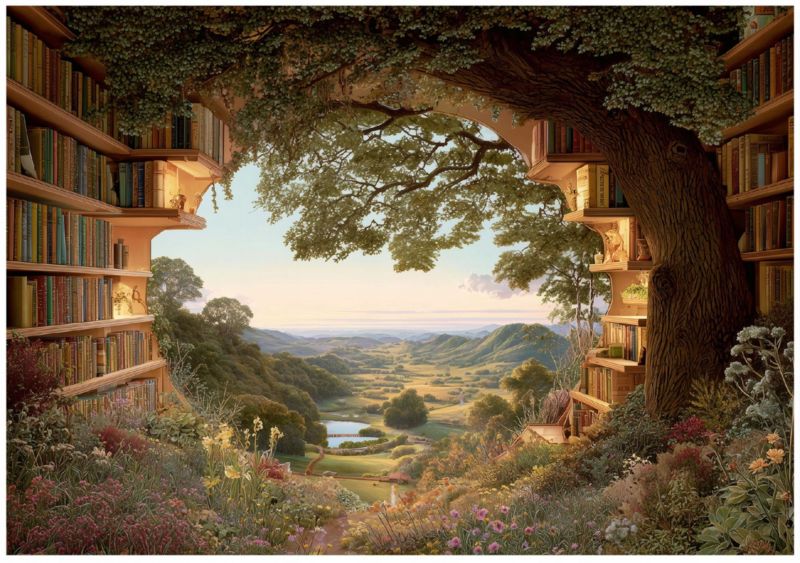 Fototapeta WALLARENA Do Sypialni Salonu Na Flizelinie 3D Biblioteka Krajobraz Brązowy 350x250 cm 16162VX7 1 szt.