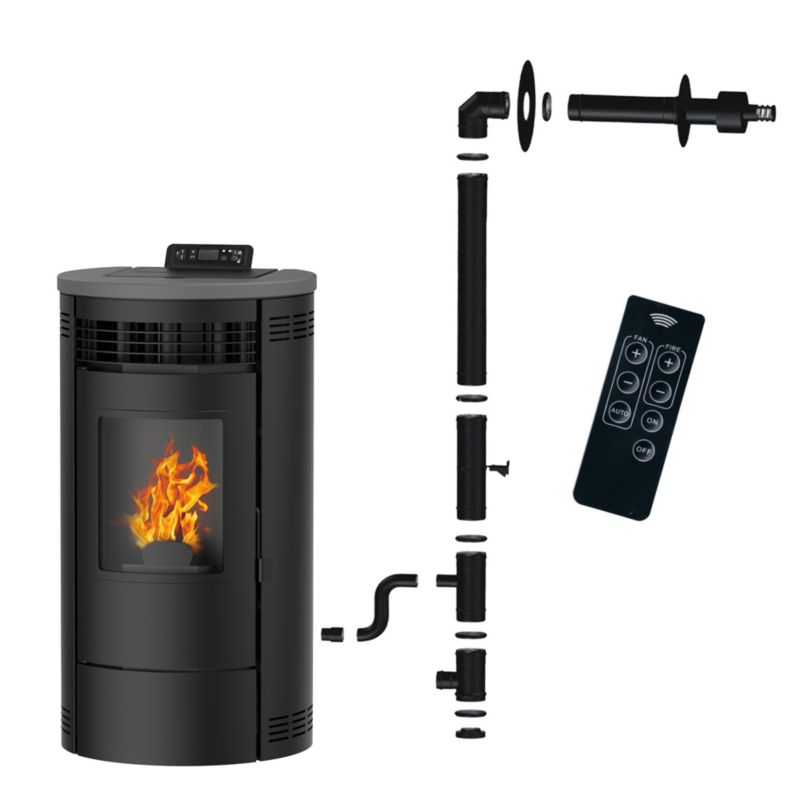 Piec na pelety Sannover Flavia 15 kW Czarny + zestaw przyłączeniowy do komina 1 szt.