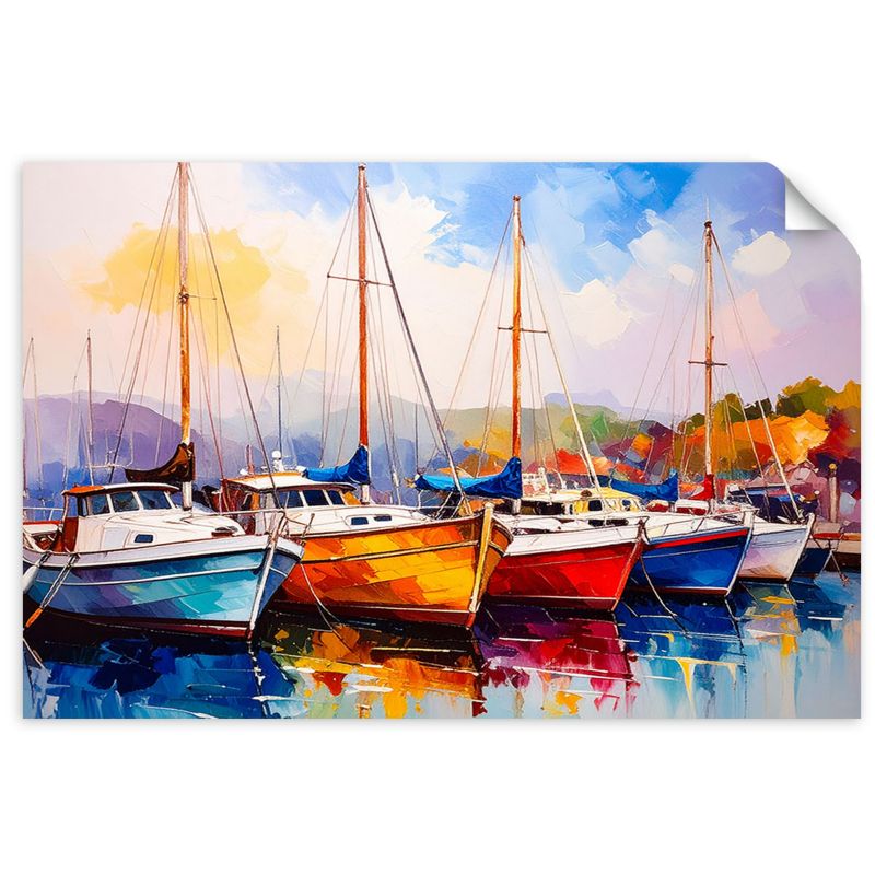 Naklejka na ścianę do salonu sypialni Feeby Kolorowe Łodzie Statki Przystań 45x30cm 1szt