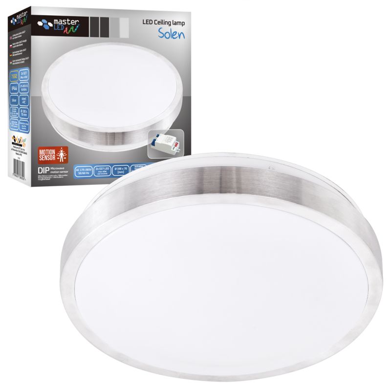 Plafon MasterLED Solen Okrągły 2xE27 z czujnikiem ruchu DIP IP44 Srebrny 1 szt.