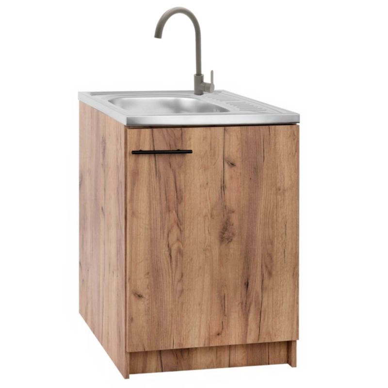 Szafka Kuchenna Stamar 600x500mm Dąb Złoty Zlewozmywak Bateria Oliwka Wysoka Syfon 1 szt