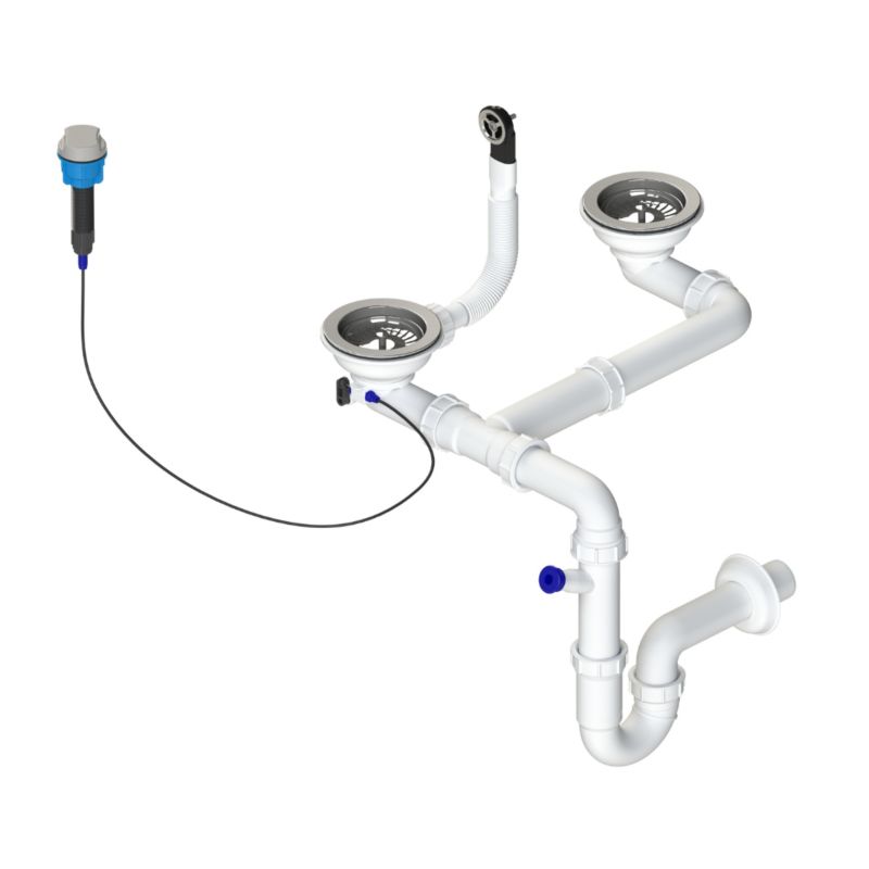 Syfon do zlewozmywaków 1,5 oraz 2 komorowych, GranMaster, oszczędzający miejsce, korek automatyczny, chrom 1 szt.