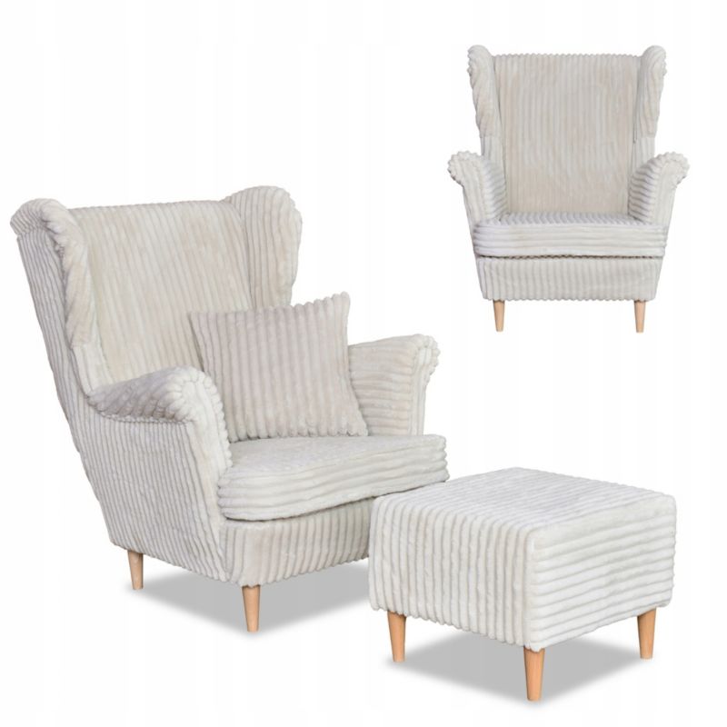 Fotel uszak do salonu z podnóżkiem Family Meble Rene beżowy 1szt