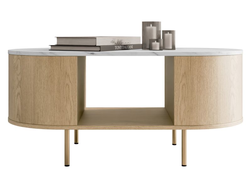 Stolik kawowy MRJAN 24 Lygrint dąb cremona / biały marmur + złoty 1 szt.