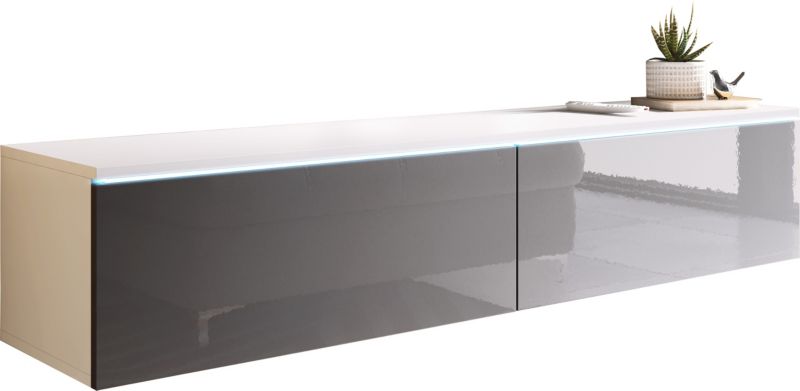 Szafka RTV MINIO go for it DONNA 140 cm biały/szary połysk z oświetleniem LED, 1 szt.