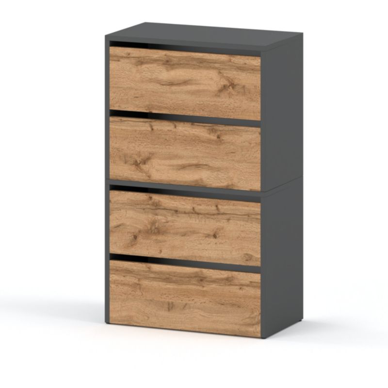 Szafka Na Buty Stiv-Meble 4 Drzwi 2 Moduły 60Cm Szary Mat Dąb Wotan 60X36X100 Cm 1Szt.