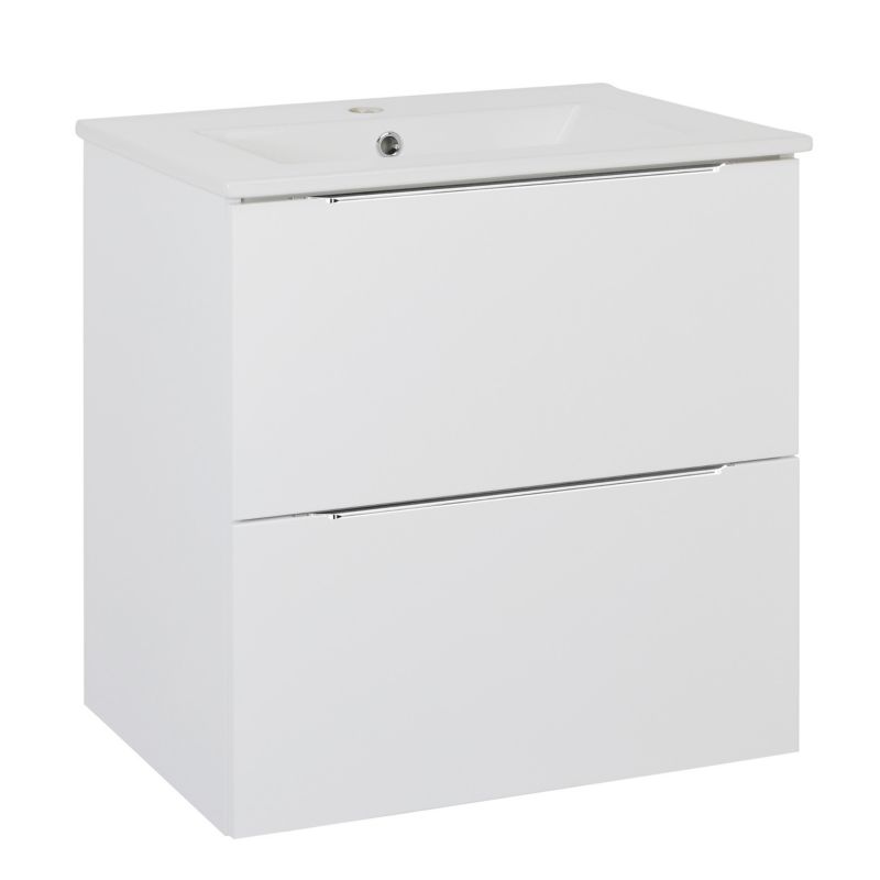 Szafka Łazienkowa Stamar Wisząca 600 x 457 mm z Umywalką Biała MDF Połysk Szuflady Silikon 1 szt