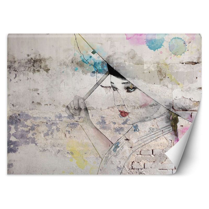 Fototapeta Feeby Gejsza parosol stary mur 200x140 1 szt