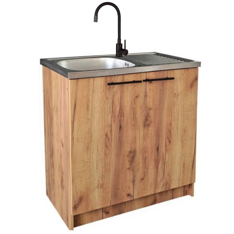 Szafka Kuchenna Stamar Dąb Złoty 800x500mm + Zlew +Bateria Deante Czarna Elastyczna 1 szt