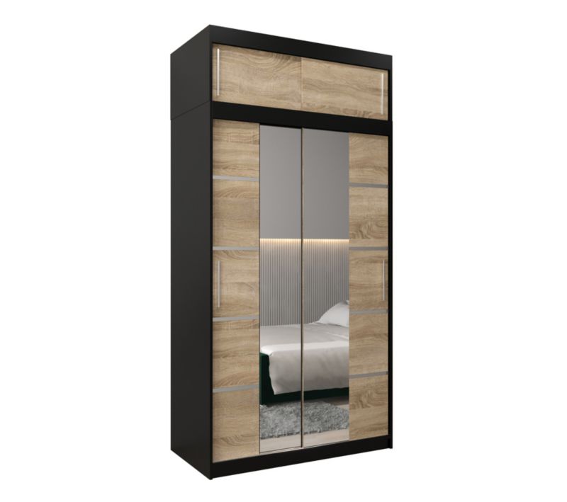 Szafa przesuwna Abiks Verona 4 120 czarny + sonoma z nadstawką 1 szt.