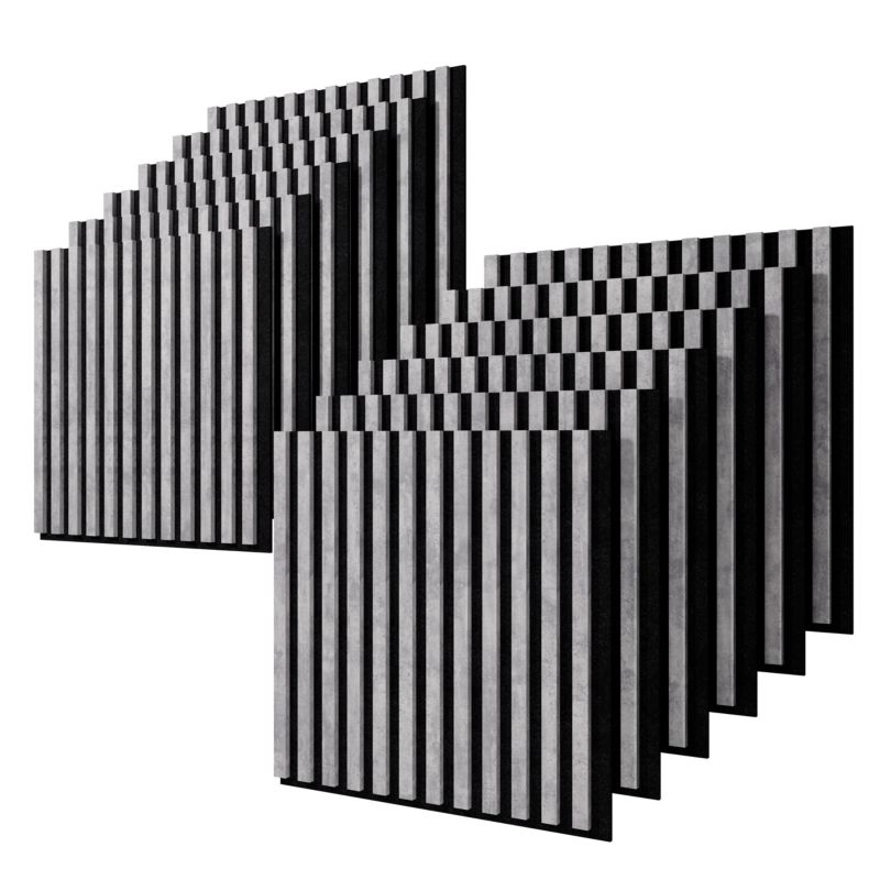 Lamele ścienne na czarnym filcu Stegu, szare panele akustyczne 60x60,5cm 12 szt.