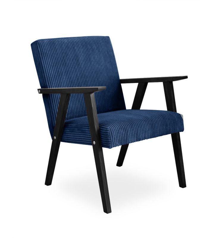 Fotel tapicerowany Bettso Lisek - prl w tkaninie poso na czarnej nodze granatowy 1szt.