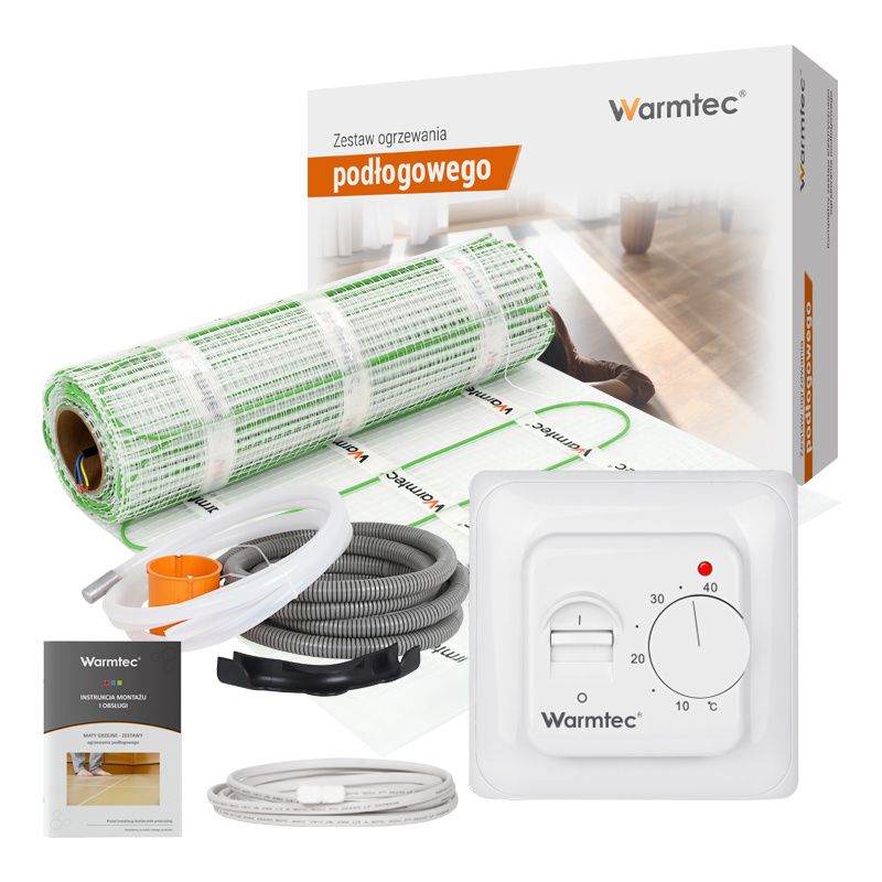 Mata grzewcza grzejna pod płytki Warmtec 2,5m² 100W/m² zestaw biały regulator DSE-25/T73 1szt.