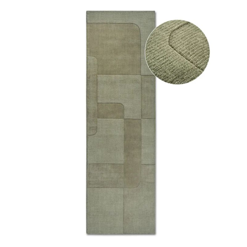 Chodnik wełniany do korytarza 80x250cm, zielony nowoczesny wzór 3D Villeroy&Boch 1 szt.