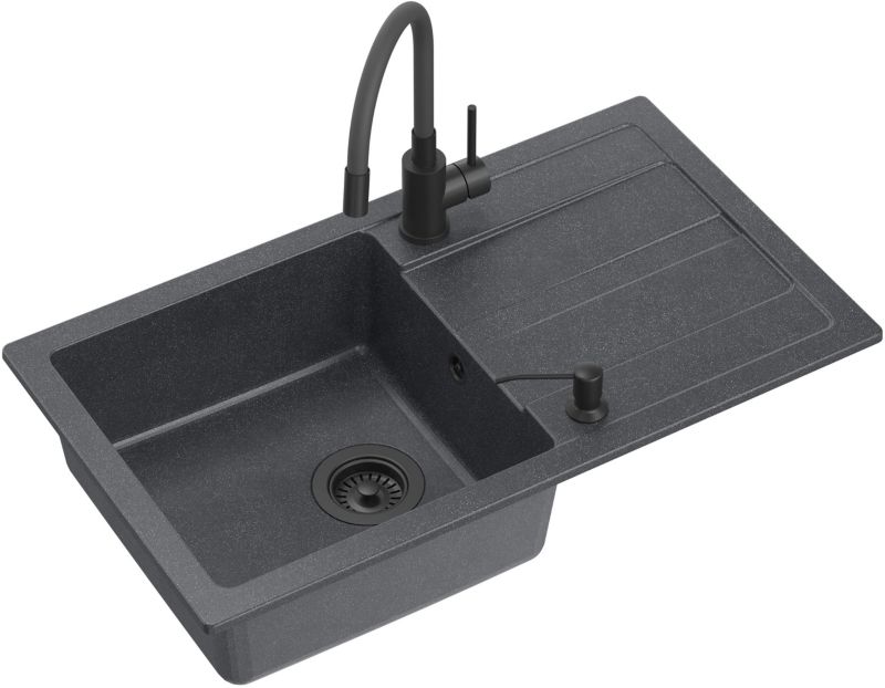 Zlewozmywak Quadron GraniteQ czarny 77x44 cm 1-komorowy z baterią i dozownikiem 1 szt.