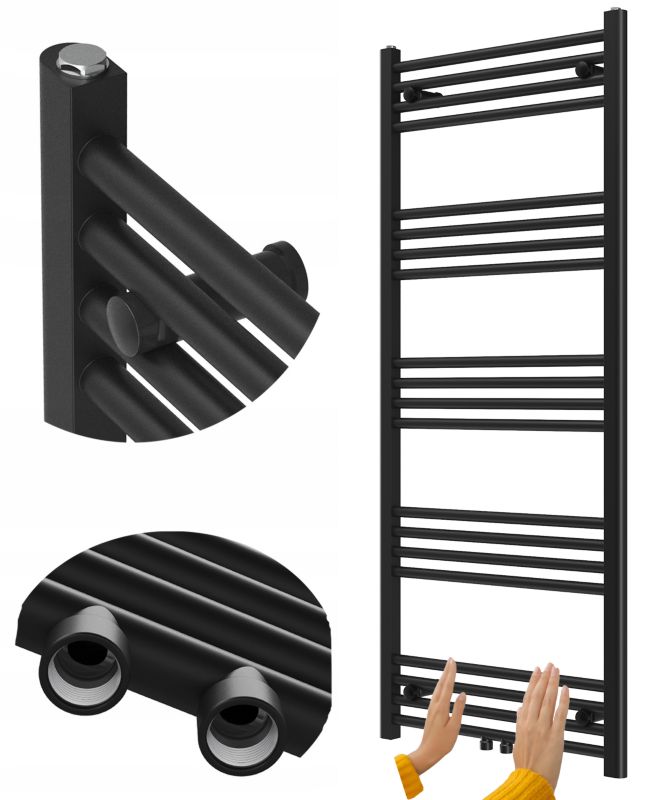 Grzejnik Łazienkowy Granitan Raven 140/60cm Czarny Kaloryfer Drabinkowy 1kpl.