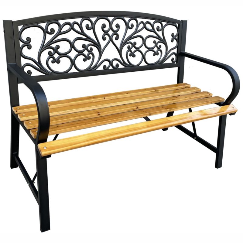 Czarna ławka ogrodowa Nerina z lakierowanym drewnem i żeliwnymi nogami szerokość 118 cm 1 szt.