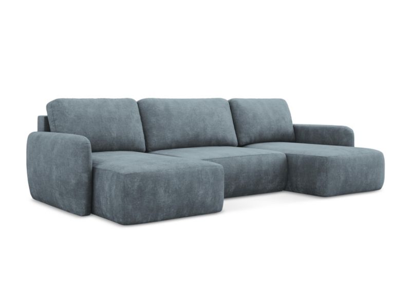 Sofa panoramiczna z funkcją spania LaMiaSofa CORLE z tkaniny szenilowej 290x148 cm jeans 1 szt.