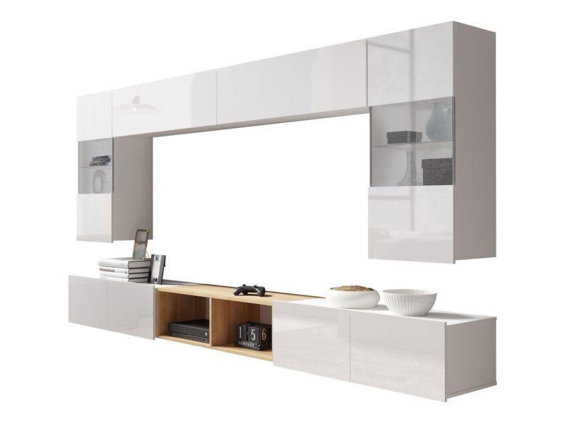 Meblościanka MIRJAN 24 Calabrini XXIV biały / biały połysk + dąb złoty 1 kpl.