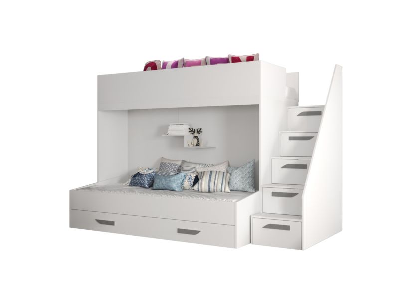 Łóżko piętrowe Antresola Abiks PARTY 16 biały + biały + szary 1 szt.