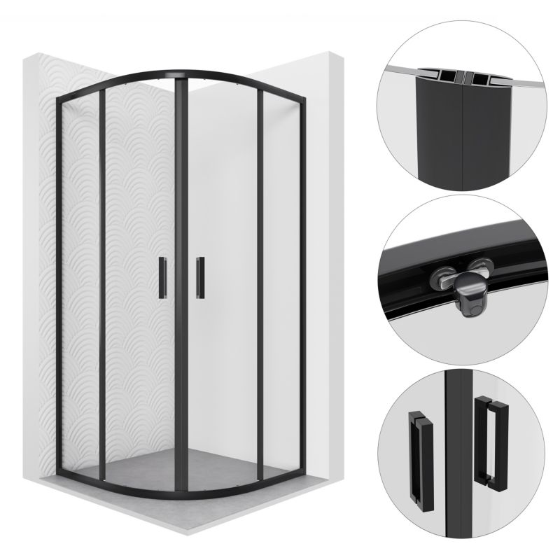 Kabina prysznicowa 70x70 półokrągła przesuwna LANDA SEVANTE czarna 1 szt.