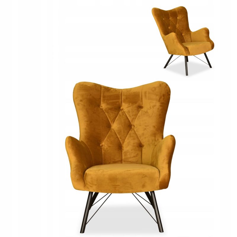Fotel uszak do salonu muszelka Family Meble Luna musztardowy 1szt