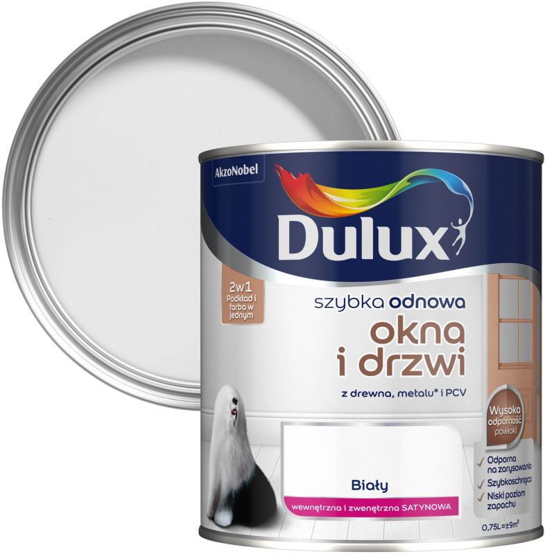 Farba renowacyjna do okien i drzwi Dulux Szybka Odnowa biała 0,75 l