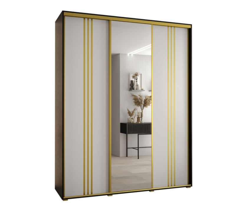 Szafa przesuwna Abiks DAVOS 7 wysoka szer.200cm gł.60cm czarny/biały/złoty 1szt.