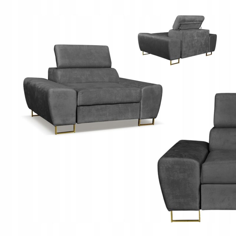 Fotel wypoczynkowy do salonu regulowany zagłówek Family Meble Bosso szary 1szt