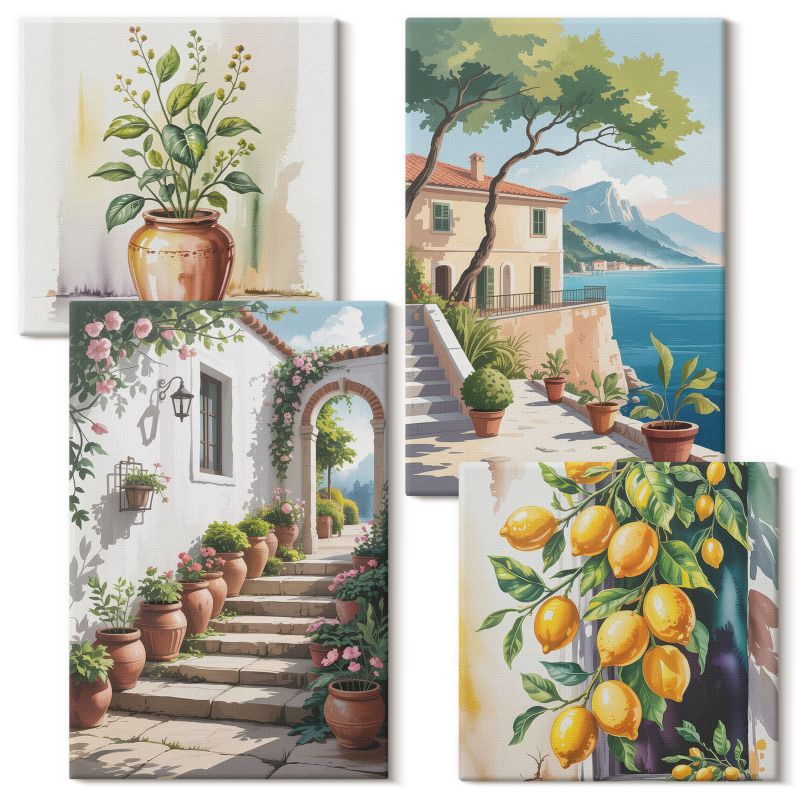 Galeria Obrazów Na Płótnie Wallfluent Cytryny kwiaty widoki morze 4 szt.