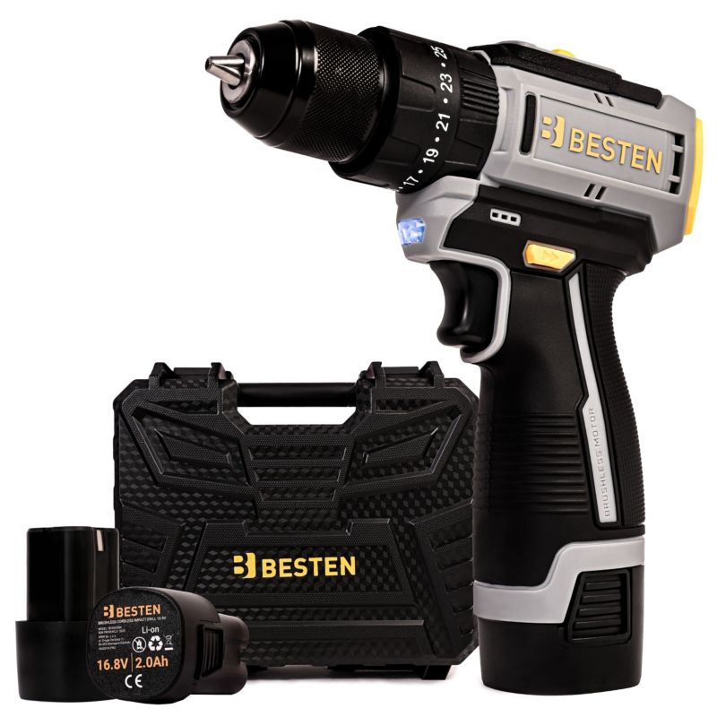 Wkrętarka akumulatorowa BESTEN BE0002886 16,8 V bezszczotkowa, udar, 2x aku 2,0 Ah, 70 akcesoriów, walizka 1 kpl.