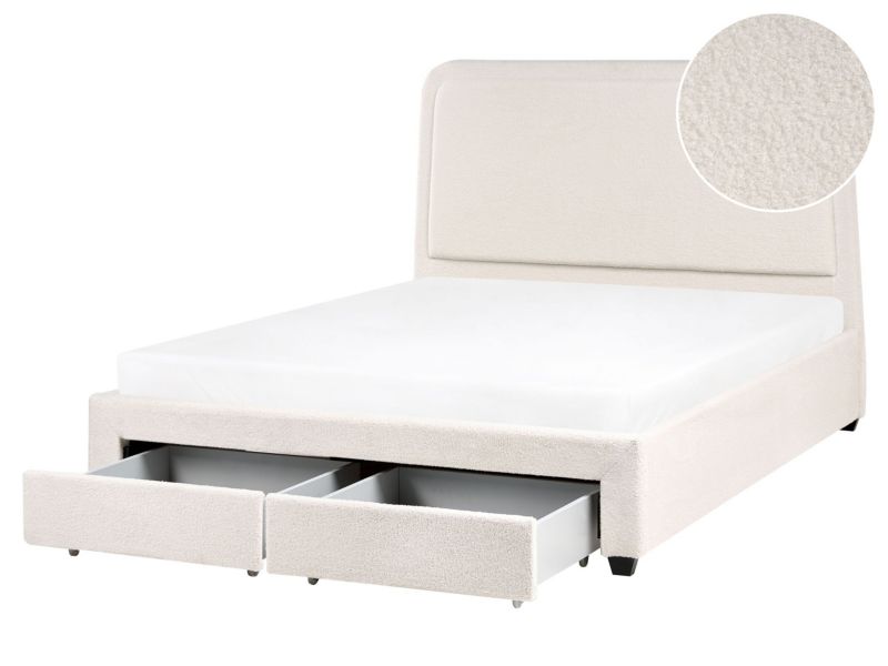 Łóżko z szufladami Boucle Sardent 160 x 200 cm Złamana biel 1 szt.