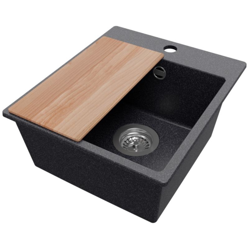 Zlewozmywak Ryga Easy PRIMAGRAN Nablatowy 38x44cm do szafki od 40cm z Syfonem i Dodatkiem Grafitowy 1 szt.