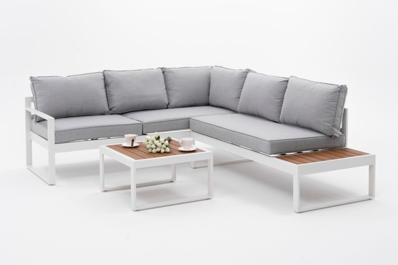 Zestaw mebli ogrodowych narożnik New Home NICEA biało szary prawy aluminiowy 1 kpl